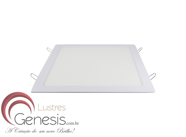 Plafon Painel de Led Embutido de Gesso Quadrado 24W em fundo branco com logotipo da Lustres Genesis. Lustres Gênesis loja online de Lustres e Iluminação Decorativa